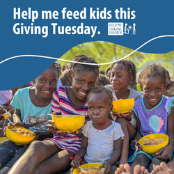 A group of kids eating FMSC food with the text 